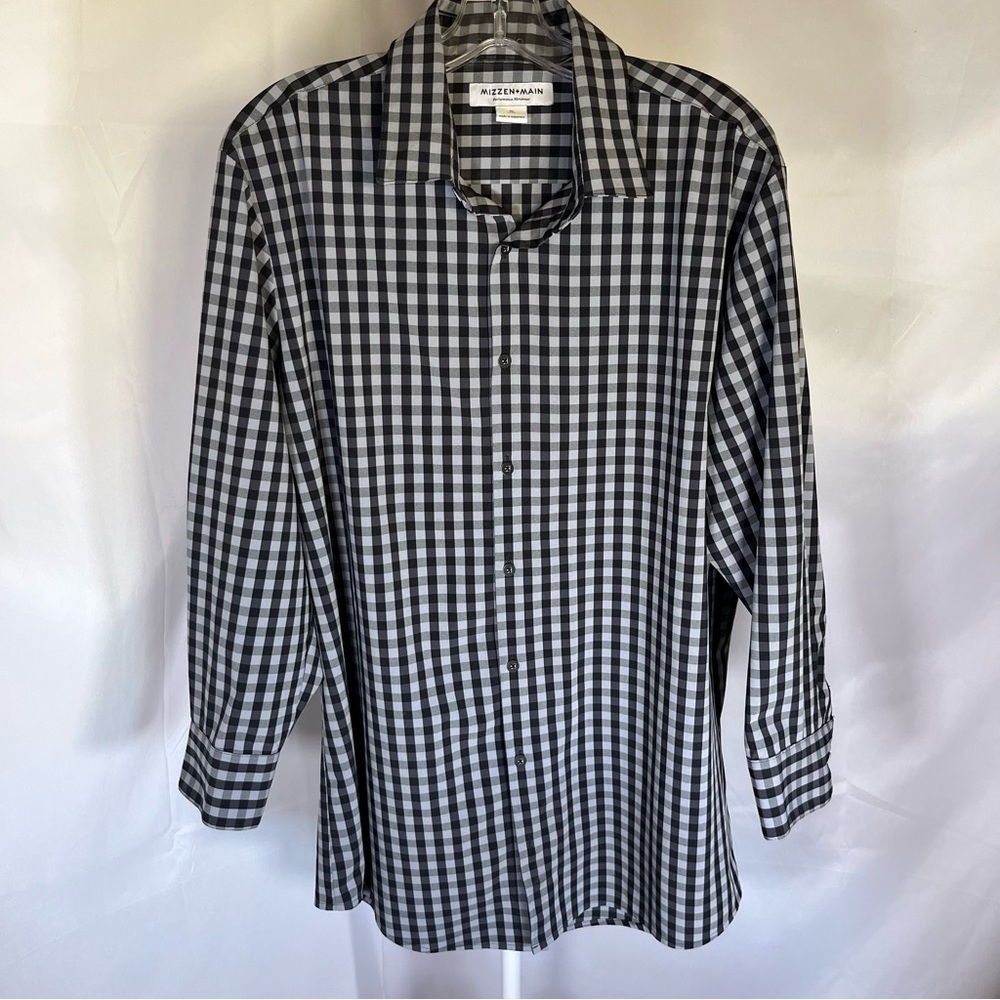 Mizzen+Main Long Sleeve Performance Checkered Shirt Black &‎ Gray XL Trim Fit
